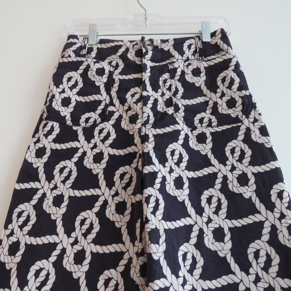ANTHROPOLOGIE MAEVE The Colette Nautical Rope Wide Leg Cropped Linen Blend Pants - Picture 10 of 16